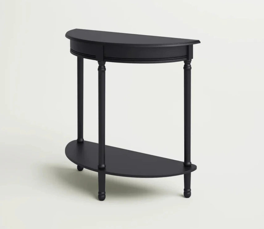 Urbane Crafts Premium Solid Teak Wood Semi-Circular Console Table with Bottom Shelf | Classic Entryway & Living Room Accent Table
