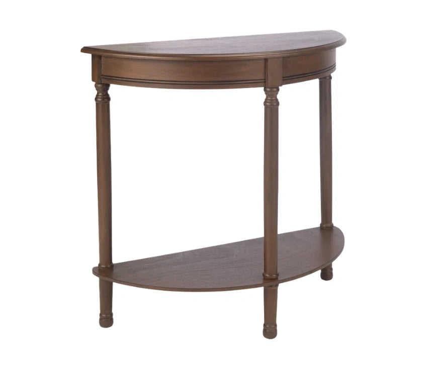 Urbane Crafts Premium Solid Teak Wood Semi-Circular Console Table with Bottom Shelf | Classic Entryway & Living Room Accent Table