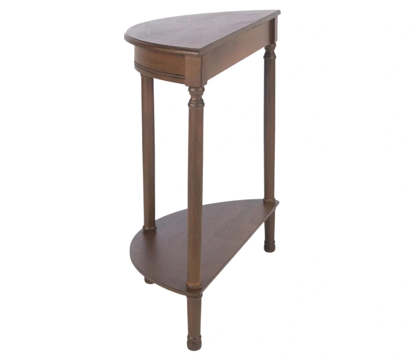 Urbane Crafts Premium Solid Teak Wood Semi-Circular Console Table with Bottom Shelf | Classic Entryway & Living Room Accent Table