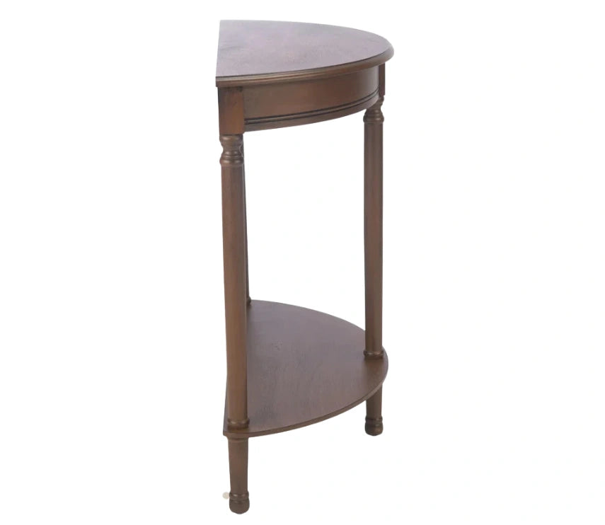 Urbane Crafts Premium Solid Teak Wood Semi-Circular Console Table with Bottom Shelf | Classic Entryway & Living Room Accent Table