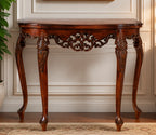 Handcrafted Solid Teak Wood Console Table with Intricate Carved Detailing | Classic Vintage Entryway & Hall Table