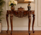 Handcrafted Solid Teak Wood Console Table with Intricate Carved Detailing | Classic Vintage Entryway & Hall Table