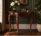 Handcrafted Solid Teak Wood Console Table with Intricate Carved Detailing | Classic Vintage Entryway & Hall Table