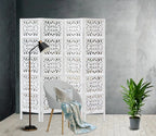 Urbane Crafts Handcrafted Wooden Room Divider & Living Room Partition | 4-Panel Solid Mango Wood & MDF Privacy Screen with Modern Geometric Floral Block Carvings | Classic White Finish