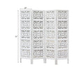 Urbane Crafts Handcrafted Wooden Room Divider & Living Room Partition | 4-Panel Solid Mango Wood & MDF Privacy Screen with Modern Geometric Floral Block Carvings | Classic White Finish