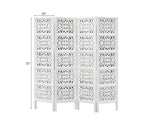 Urbane Crafts Handcrafted Wooden Room Divider & Living Room Partition | 4-Panel Solid Mango Wood & MDF Privacy Screen with Modern Geometric Floral Block Carvings | Classic White Finish