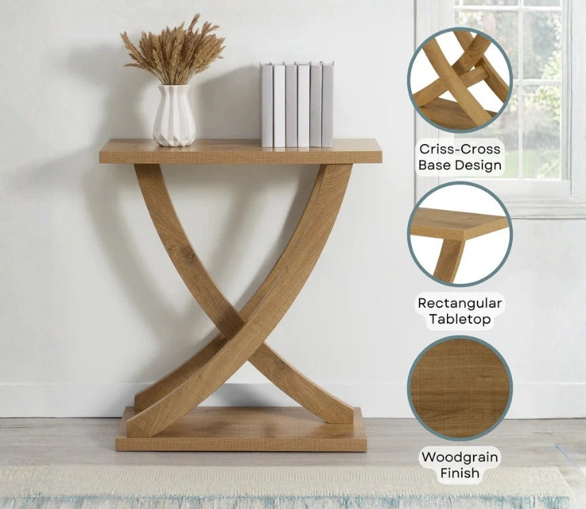 Modern Wooden Console Table with Geometric X-Base Design | Contemporary Entryway & Living Room Accent Table