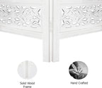 Urbane Crafts Handcrafted Wooden Room Divider & Living Room Partition | 4-Panel Solid Mango Wood & MDF Privacy Screen with Symmetrical Mandala Floral Carvings | Crisp Distressed White Finish