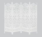 Urbane Crafts Handcrafted Wooden Room Divider & Living Room Partition | 4-Panel Solid Mango Wood & MDF Privacy Screen with Symmetrical Mandala Floral Carvings | Crisp Distressed White Finish