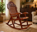 Urbane Crafts Handcrafted Solid Rosewood Rocking Chair | Premium Sheesham Wood Armchair with Intricate Crown Carvings & Comfortable Lattice Backrest | Rich Glossy Finish