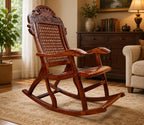 Urbane Crafts Handcrafted Solid Rosewood Rocking Chair | Premium Sheesham Wood Armchair with Intricate Crown Carvings & Comfortable Lattice Backrest | Rich Glossy Finish
