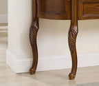 Urbane Crafts Solid Teak Wood Demilune Console Cabinet – Vintage Half-Moon Entryway Sideboard with Drawers, Curved Side Cabinets, and Ornate Cabriole Legs