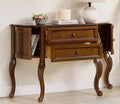 Urbane Crafts Solid Teak Wood Demilune Console Cabinet – Vintage Half-Moon Entryway Sideboard with Drawers, Curved Side Cabinets, and Ornate Cabriole Legs