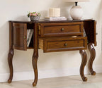 Urbane Crafts Solid Teak Wood Demilune Console Cabinet – Vintage Half-Moon Entryway Sideboard with Drawers, Curved Side Cabinets, and Ornate Cabriole Legs