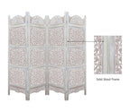 Urbane Crafts Handcrafted Wooden Room Divider & Living Room Partition | 4-Panel Solid Mango Wood & MDF Privacy Screen with Multi-Tier Mandala Sunburst Carvings | Distressed White Wash Finish