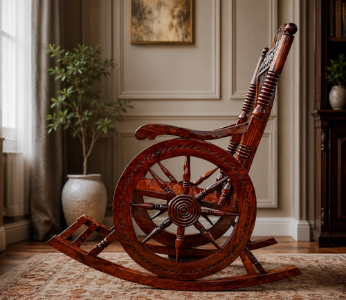 Handcrafted Solid Rosewood Rocking Chair | Traditional Indian Artisan Wooden Rocker | Elegant Living Room & Lounge Chair