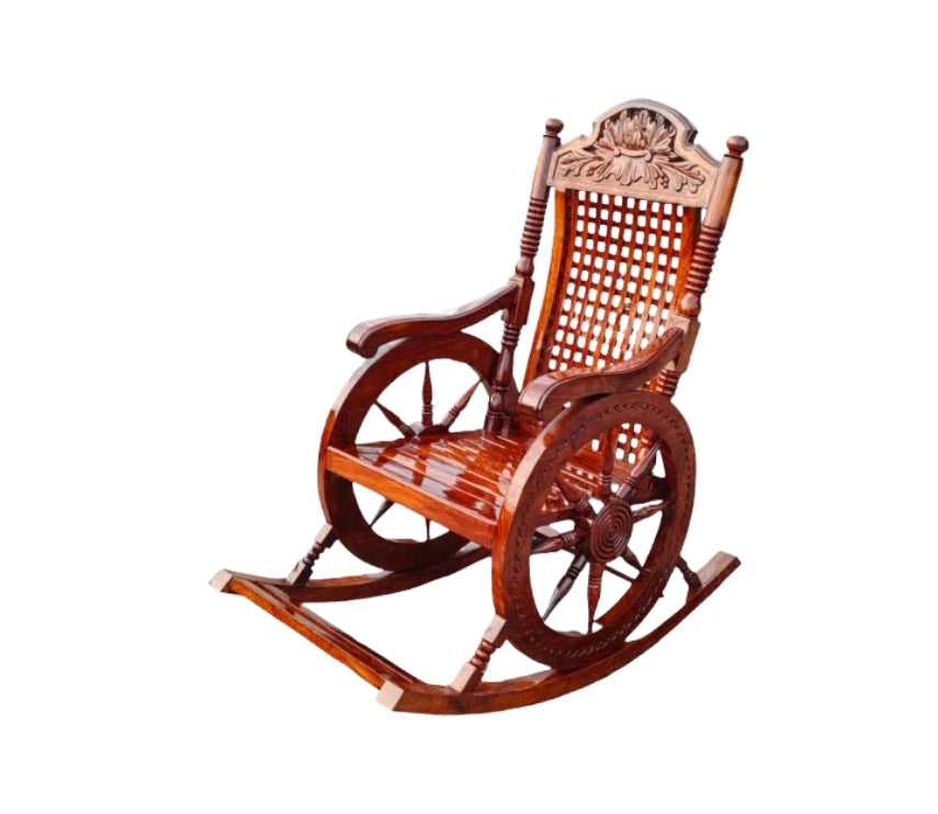 Handcrafted Solid Rosewood Rocking Chair | Traditional Indian Artisan Wooden Rocker | Elegant Living Room & Lounge Chair