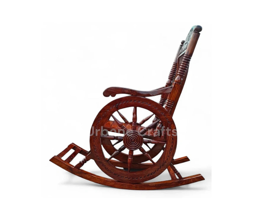 Handcrafted Solid Rosewood Rocking Chair | Traditional Indian Artisan Wooden Rocker | Elegant Living Room & Lounge Chair