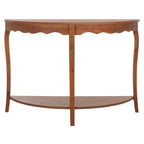 Urbane Crafts Solid Teak Wood Half-Moon Console Table – Vintage Demilune Entryway Table with Scalloped Apron and Storage Shelf