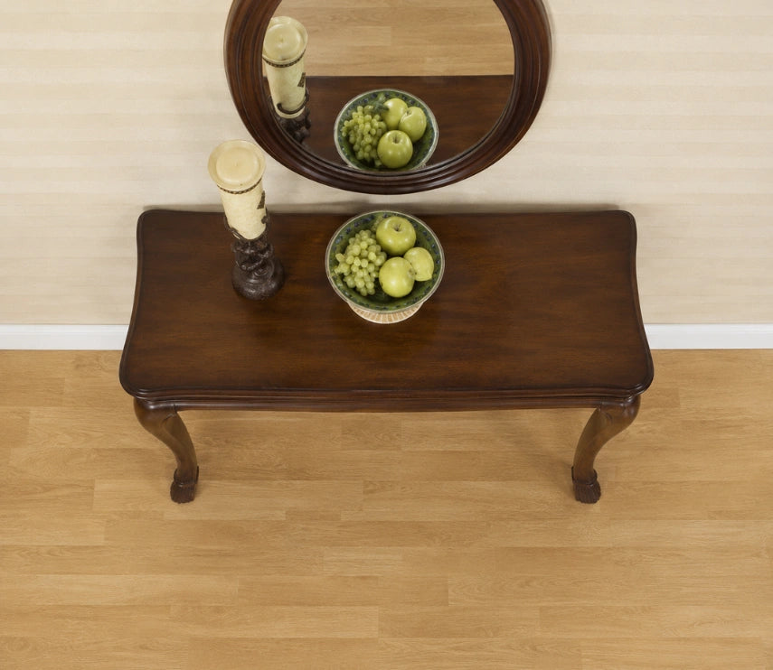 Urbane Crafts Solid Teak Wood Classic Entryway Console Table – Traditional Rectangular Sofa Table with Contoured Tabletop and Fluted Cabriole Legs