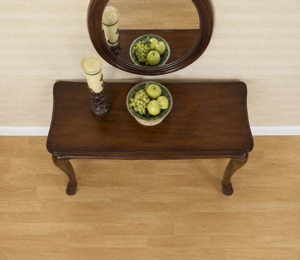 Urbane Crafts Solid Teak Wood Classic Entryway Console Table – Traditional Rectangular Sofa Table with Contoured Tabletop and Fluted Cabriole Legs