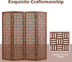 Handcrafted Wooden Room Divider & Extra Wide Living Room Partition | 4-Panel Solid Mango Wood & MDF Privacy Screen with Geometric Basketweave Cutouts | Honey Brown Finish