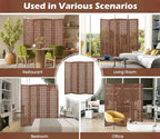 Handcrafted Wooden Room Divider & Extra Wide Living Room Partition | 4-Panel Solid Mango Wood & MDF Privacy Screen with Geometric Basketweave Cutouts | Honey Brown Finish