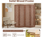 Handcrafted Wooden Room Divider & Extra Wide Living Room Partition | 4-Panel Solid Mango Wood & MDF Privacy Screen with Geometric Basketweave Cutouts | Honey Brown Finish