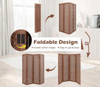 Handcrafted Wooden Room Divider & Extra Wide Living Room Partition | 4-Panel Solid Mango Wood & MDF Privacy Screen with Geometric Basketweave Cutouts | Honey Brown Finish