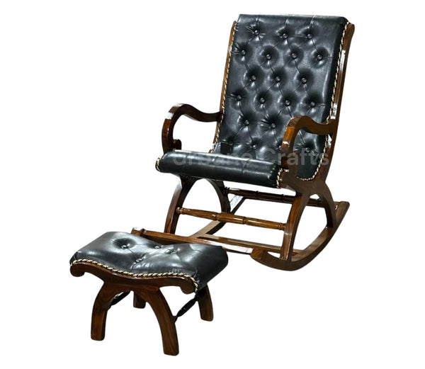 Urbane Crafts Luxury Solid Rosewood Tufted Rocking Chair with Footrest | Handcrafted Cushioned Wooden Rocker