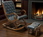Urbane Crafts Luxury Solid Rosewood Tufted Rocking Chair with Footrest | Handcrafted Cushioned Wooden Rocker