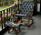 Urbane Crafts Luxury Solid Rosewood Tufted Rocking Chair with Footrest | Handcrafted Cushioned Wooden Rocker