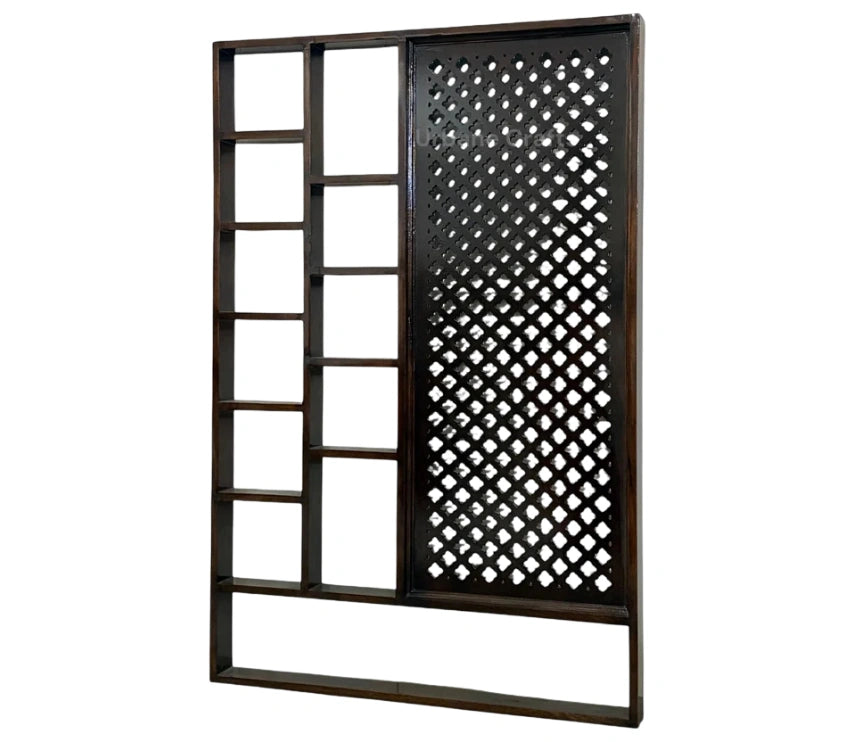 Handcrafted Solid Mango Wood Room Divider & Multi-Tier Display Bookshelf