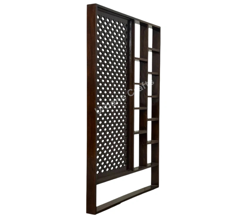 Handcrafted Solid Mango Wood Room Divider & Multi-Tier Display Bookshelf