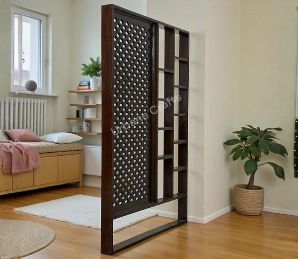 Handcrafted Solid Mango Wood Room Divider & Multi-Tier Display Bookshelf