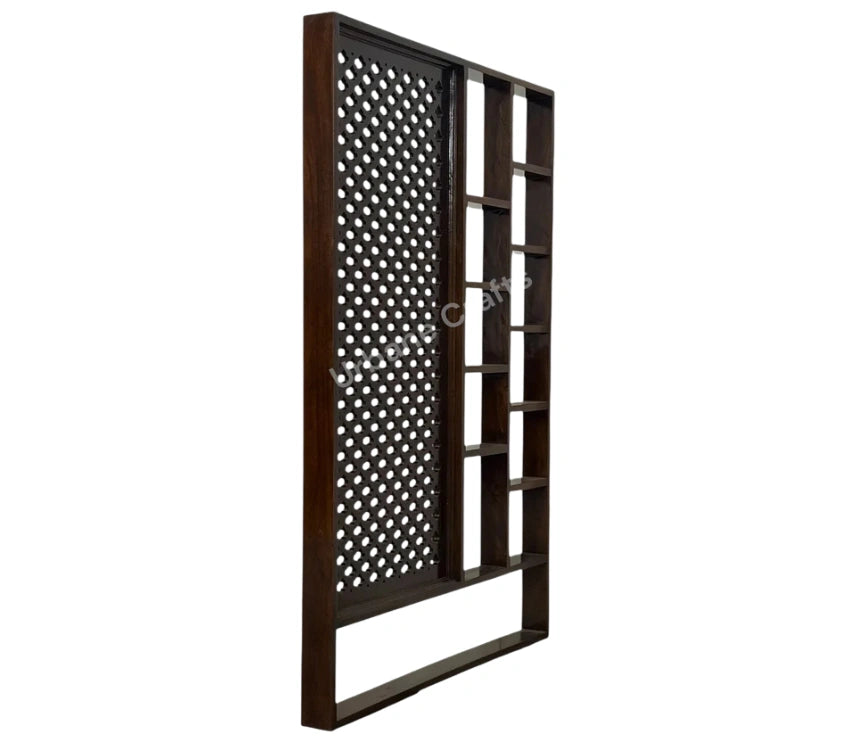 Handcrafted Solid Mango Wood Room Divider & Multi-Tier Display Bookshelf