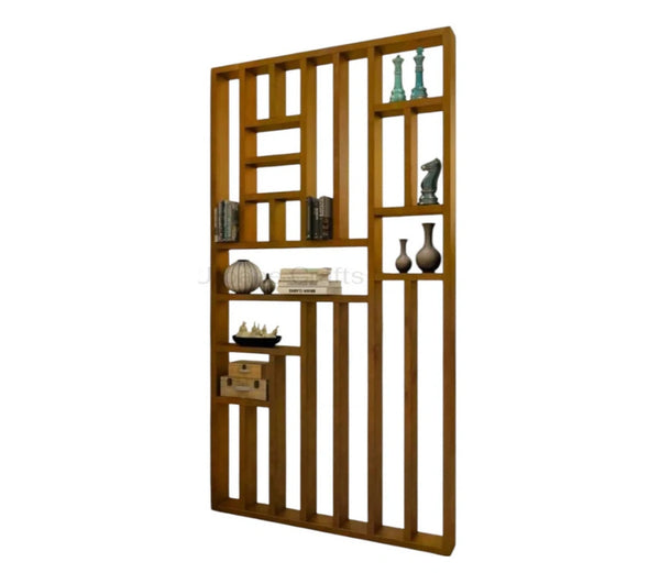 Handcrafted Solid Mango Wood Room Divider & Multi-Tier Display Bookshelf