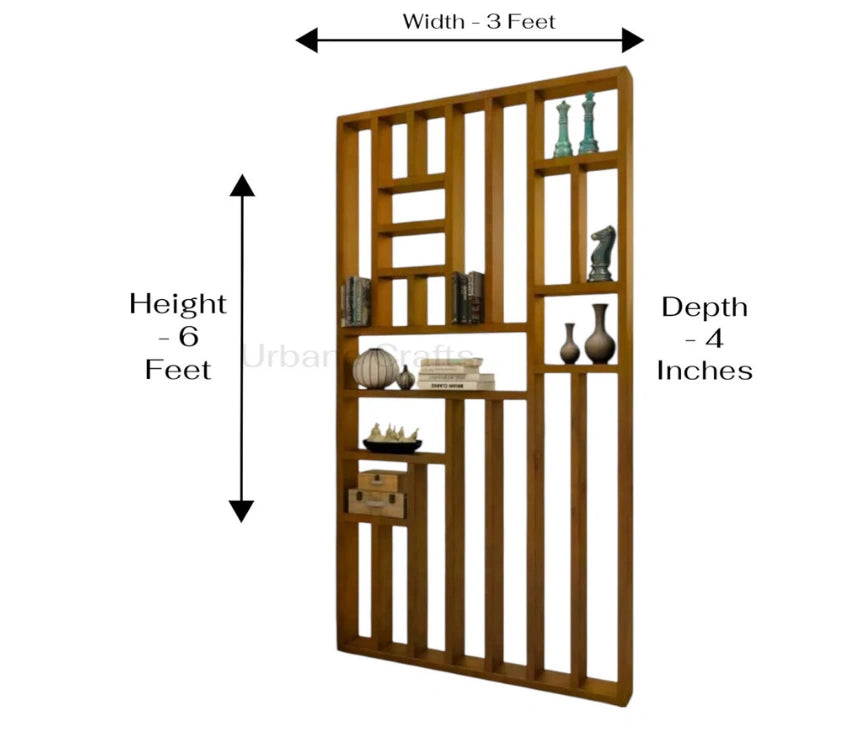 Handcrafted Solid Mango Wood Room Divider & Multi-Tier Display Bookshelf