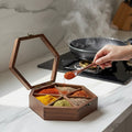 Handcrafted Rosewood Hexagonal Spice Box with Glass Lid & Spoon | 9x8 Inch Geometric Masala Dabba with 6 Removable Compartments | Multi-Purpose Dry Fruit & Kitchen Storage Organizer