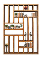 Handcrafted Solid Mango Wood Room Divider & Multi-Tier Display Bookshelf