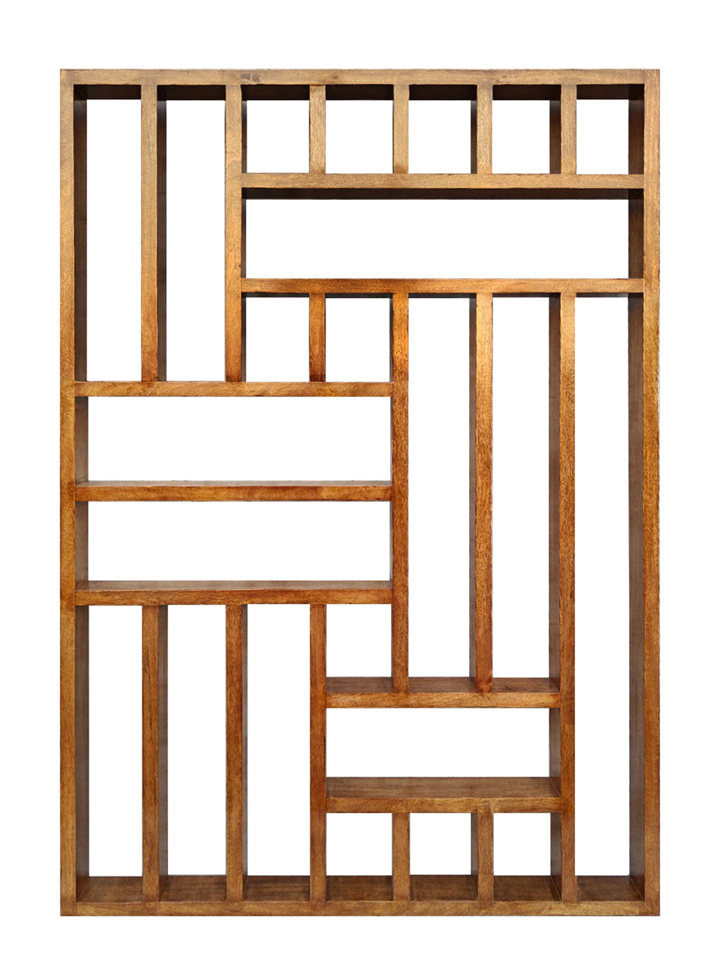 Handcrafted Solid Mango Wood Room Divider & Multi-Tier Display Bookshelf