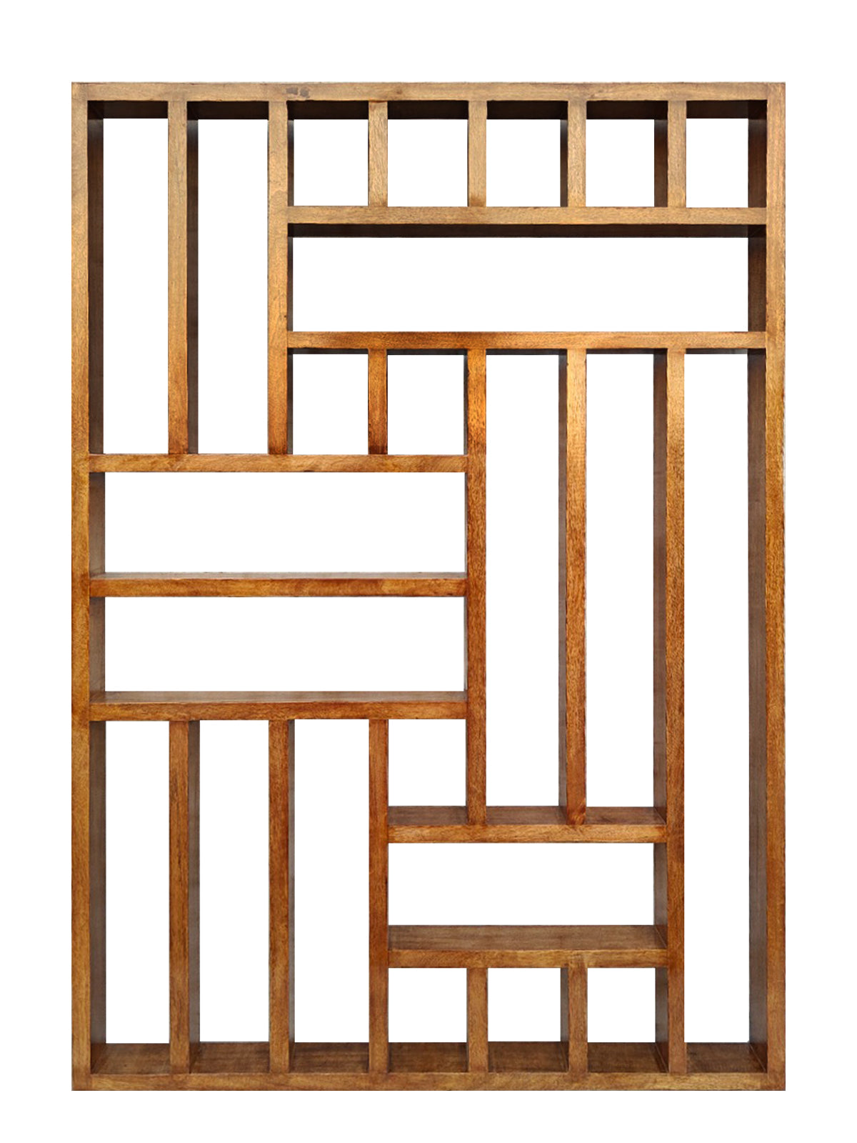 Handcrafted Solid Mango Wood Room Divider & Multi-Tier Display Bookshelf