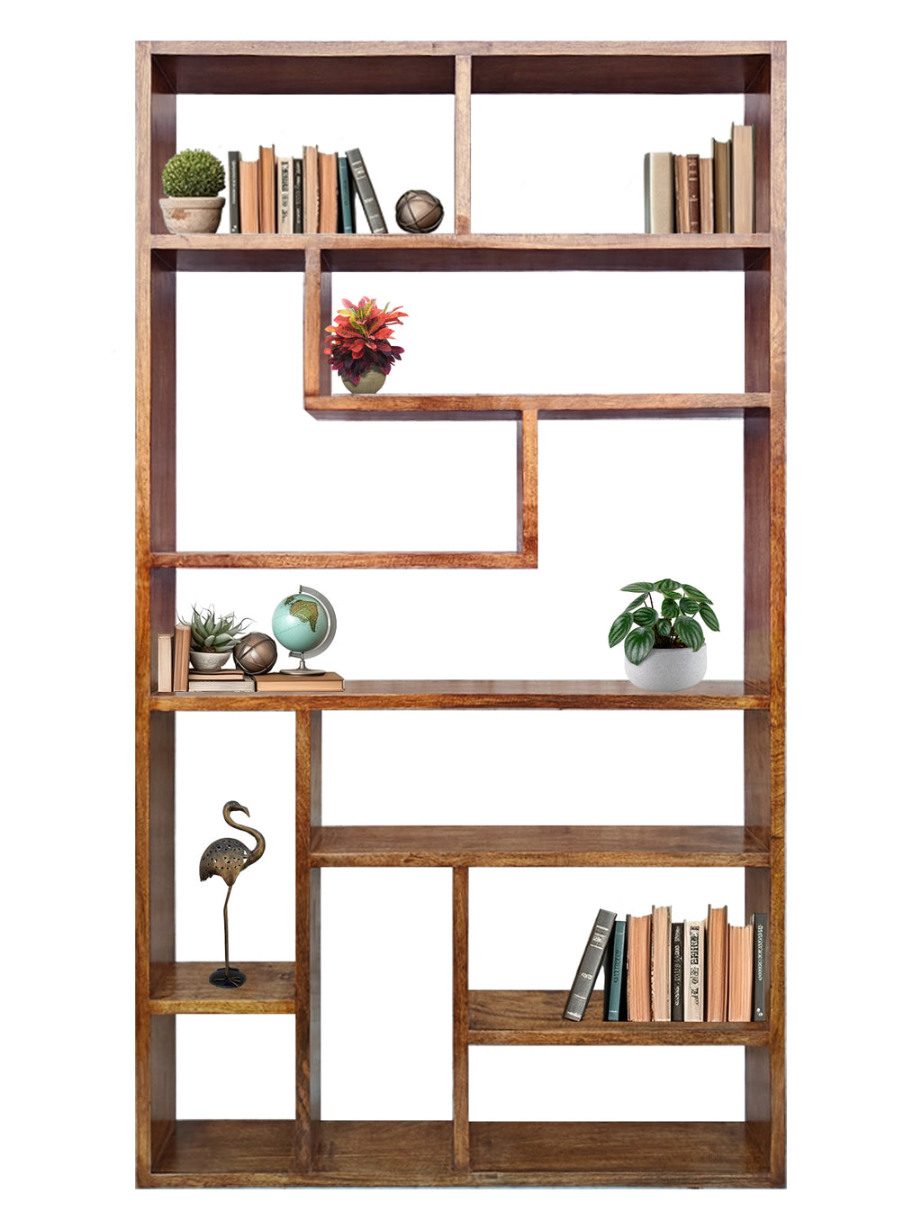 Urbane Crafts Handcrafted Solid Mango Wood Room Divider & Multi-Tier Display Bookshelf