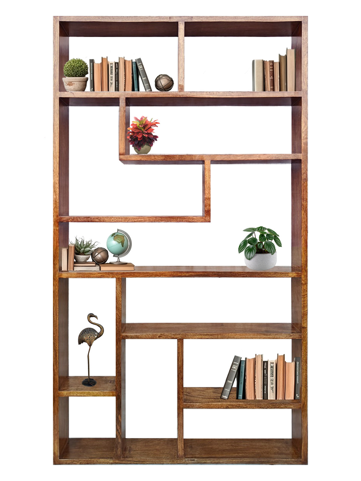 Urbane Crafts Handcrafted Solid Mango Wood Room Divider & Multi-Tier Display Bookshelf