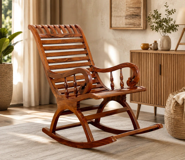 Urbane Crafts Handcrafted Solid Rosewood Rocking Chair | Traditional Wooden Lounge Rocker | Elegant Relaxation Chair