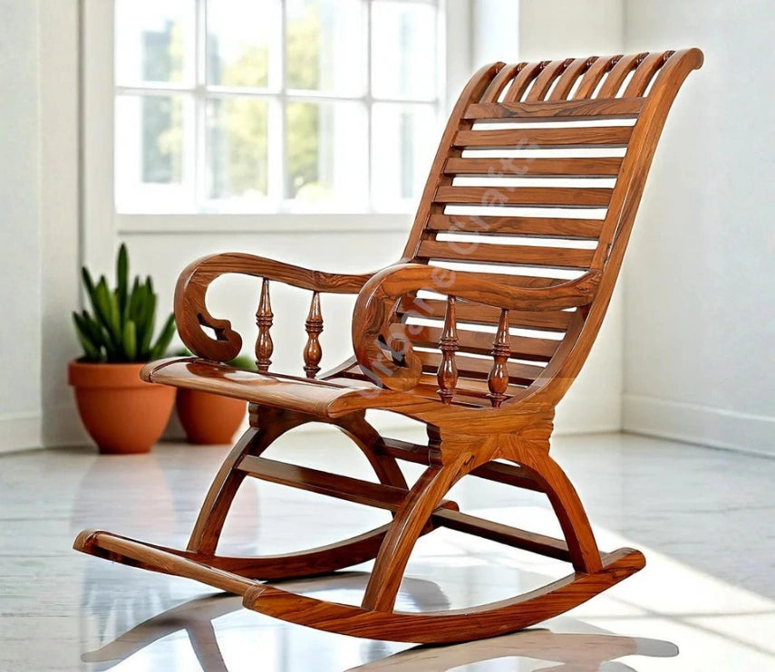 Urbane Crafts Handcrafted Solid Rosewood Rocking Chair | Traditional Wooden Lounge Rocker | Elegant Relaxation Chair