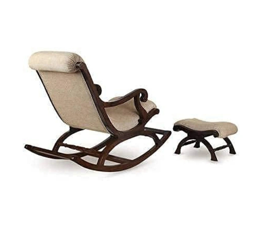 Handcrafted Solid Rosewood Upholstered Rocking Chair with Footrest | Luxury Wooden Recliner Rocker