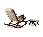 Handcrafted Solid Rosewood Upholstered Rocking Chair with Footrest | Luxury Wooden Recliner Rocker