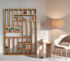 Handcrafted Solid Mango Wood Room Divider & Multi-Tier Display Bookshelf