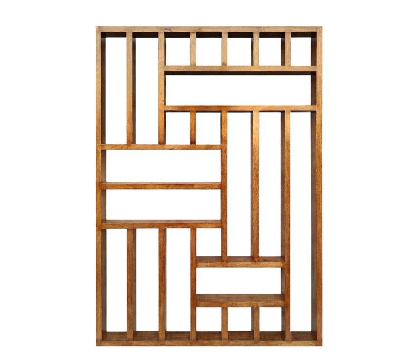 Handcrafted Solid Mango Wood Room Divider & Multi-Tier Display Bookshelf